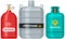 Set of gas cylinders, canisters with fuel. Metal tanks, containers with liquefied compressed propane