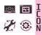 Set Gear and arrows as workflow, Laptop and gear, Wrench and arrows as workflow and House plan icon. Vector