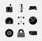 Set Gear shifter, Shock absorber, Car windscreen, brake disk, tire, door handle, Speedometer and Chassis car icon