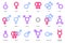 Set of gender symbols of man, woman, gay, lesbian, bisexual, transgender atc