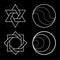 Set of geometric shapes. Sacred geometry, golden ratio. Construction of figures. The circular composition. Construction