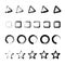 Set of geometric shapes, scratched grungy imprint triangle circle square star