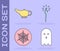 Set Ghost, Magic lamp or Aladdin, Spider web and Magic staff icon. Vector