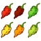 Set of ghost pepper carolina reaper spiciest chili, isolated on white background. Vector cartoon flat design illustration