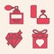 Set Gift box and heart, Perfume, Diamond engagement ring and Diamond icon. Vector