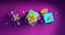 Set of gift boxes on violet background. 3d illustration with soft focus, blurred background. Top-down view. Happy