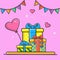 Set Gifts boxes and heart colors