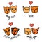 A set of ginger cats in love with inscriptions on a white background. Vector image.