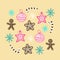 Set of gingerbread cookies and Christmas decorations  snowflakes  balls  stars  gingerbread man  vector collection.