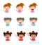 Set of girl expressions on white background ,Expression set of kids