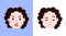 Set girl head emoji personage icon with facial emotions, avatar character, girl censorship and sorrowful face with