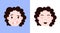 Set girl head emoji personage icon with facial emotions, avatar character, shut up and grieved face with different