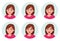 Set of girl/woman facial emotions. Different female emotions set. Woman emoji character with different expressions. Human emotion.