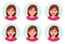 Set of girl/woman facial emotions. Different female emotions set. Woman emoji character with different expressions. Human emotion.