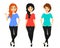 Set, girls with different hairstyles and different hair color. In different poses. Office work. Business and Finance