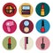 Set of glamorous items icons in flat style fashion beauty and female cosmetics: mirror, hair dryer, comb, shadow, powder
