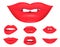 Set of glamour lips with red lipstick color