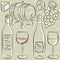 Set of glases and bottles for wine, vector