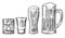 Set glass beer, whiskey, tequila, cognac. Vector engraved