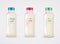 Set of glass bottles with milk. Reduced fat milk. Organic milk