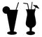 Set glass cocktail silhouettes straw vector. Summer drinks food illustration