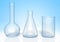 Set of glass flasks for chemistry experiments rendered in 3D