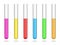 Set of glass laboratory test tubes with liquids of different colors. Laboratory studies in chemistry and biology