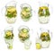 Set from glass pitchers and tumblers with lemonade