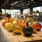 Set of glass pumpkins, Halloween home decoration decor elements, hand made transparent colored glass