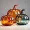 Set of glass pumpkins, Halloween home decoration decor elements, hand made transparent colored glass