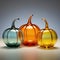 Set of glass pumpkins, Halloween home decoration decor elements, hand made transparent colored glass