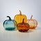 Set of glass pumpkins, Halloween home decoration decor elements, hand made transparent colored glass