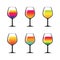 Set of glasses with alcoholic cocktails. Collection of various goblets with drinks. Simple colored icons for menu. Isolated.