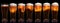 Set of Glasses of Beer Isolated on Black Background.