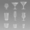 Set of glasses for different drinks vector realistic illustration. Cups, for beer, wine, cognac, and other alcoholic