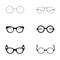 A set of glasses isolated. Various shapes spectacles. Sunglasses, eyeglasses black silhouettes isolated on white