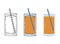 Set of glasses of juice. Cocktail for smoothie. Glass of papaya, carrot, mango beverages with straw. Outline flat vector