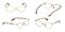 Set glasses metal material transparent isolated on white background. Collection fashion office eye glasses