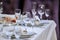 set of glasses for wine, champagne and cognac on a arranged table for a event