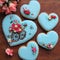 A set of glazed ginger breads in blue and with sugar flowers