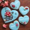 A set of glazed ginger breads in blue and with sugar flowers