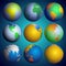 Set of globes, Color world map vector