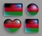 Set of glossy buttons with Malawi country flag