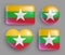 Set of glossy buttons with Myanmar country flag