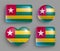 Set of glossy buttons with Togo country flag