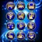 Set of glossy round zodiac icons with gold linear symbols on blu