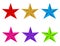 Set glossy star icon on white background. flat style. red, gold, blue, red, gold, blue,UFO Green, Plastic Pink, Proton Purple