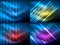 Set of glowing neon lines and shapes on dark, shiny motion, magic space light. Vector techno abstract backgrounds