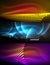 Set of glowing neon lines and shapes on dark, shiny motion, magic space light. Vector techno abstract backgrounds