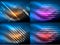 Set of glowing neon lines and shapes on dark, shiny motion, magic space light. Vector techno abstract backgrounds